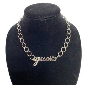 Guess Silver-Tone Chain Necklace & Bracelet Set With Rhinestone Script Logo NIB